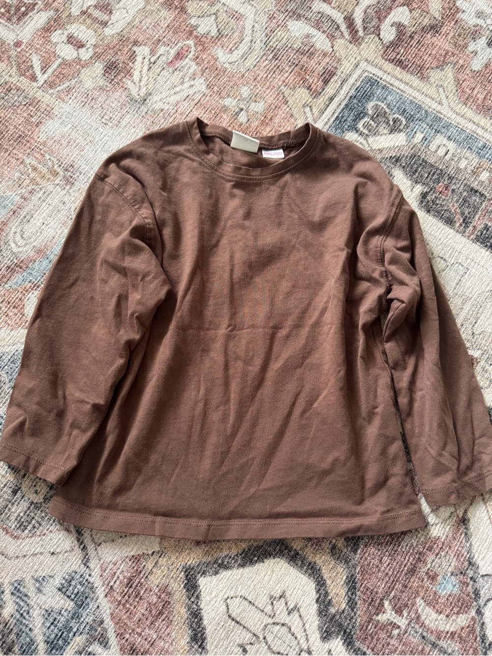 Zara Kids Long Sleeve Cotton Crewneck Top - Brown